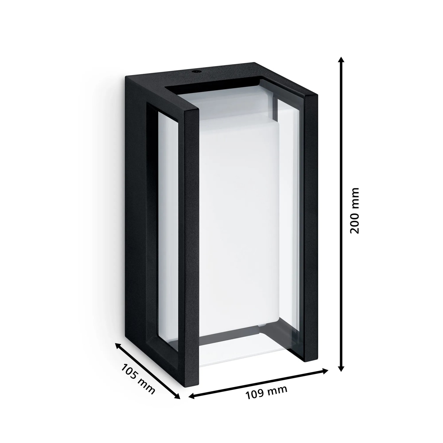 Moderne, schwarze Philips Pyrona LED Aussenwandleuchte mit warmweissem Licht.