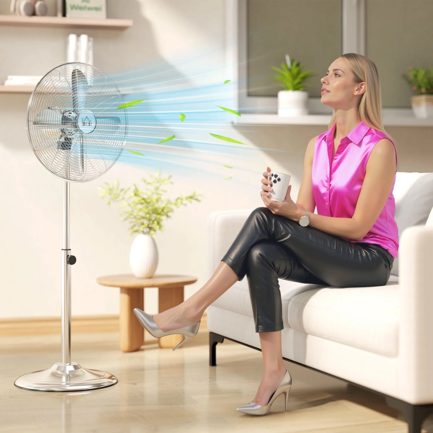 HOMCOM Standventilator, silberner Stahl, höhenverstellbar, sorgt für eine kühle Brise im Raum.