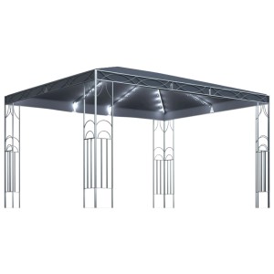 Anthrazitfarbener Pavillon mit LED-Lichterkette, 400x300 cm, für Garten & Terrasse.