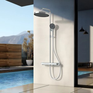 Emke Duschsystem mit Thermostat in Chrom: Regendusche und Handbrause mit 3 Strahlarten.