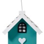 Herzförmiges Vogelhaus Ambiente aus Holz mit Vogel-Motiv und Aufhängung.
