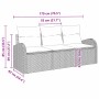 vidaXL Garten-Sofa-Set, 3-teilig, hellgraues Poly Rattan, mit Maßangaben.