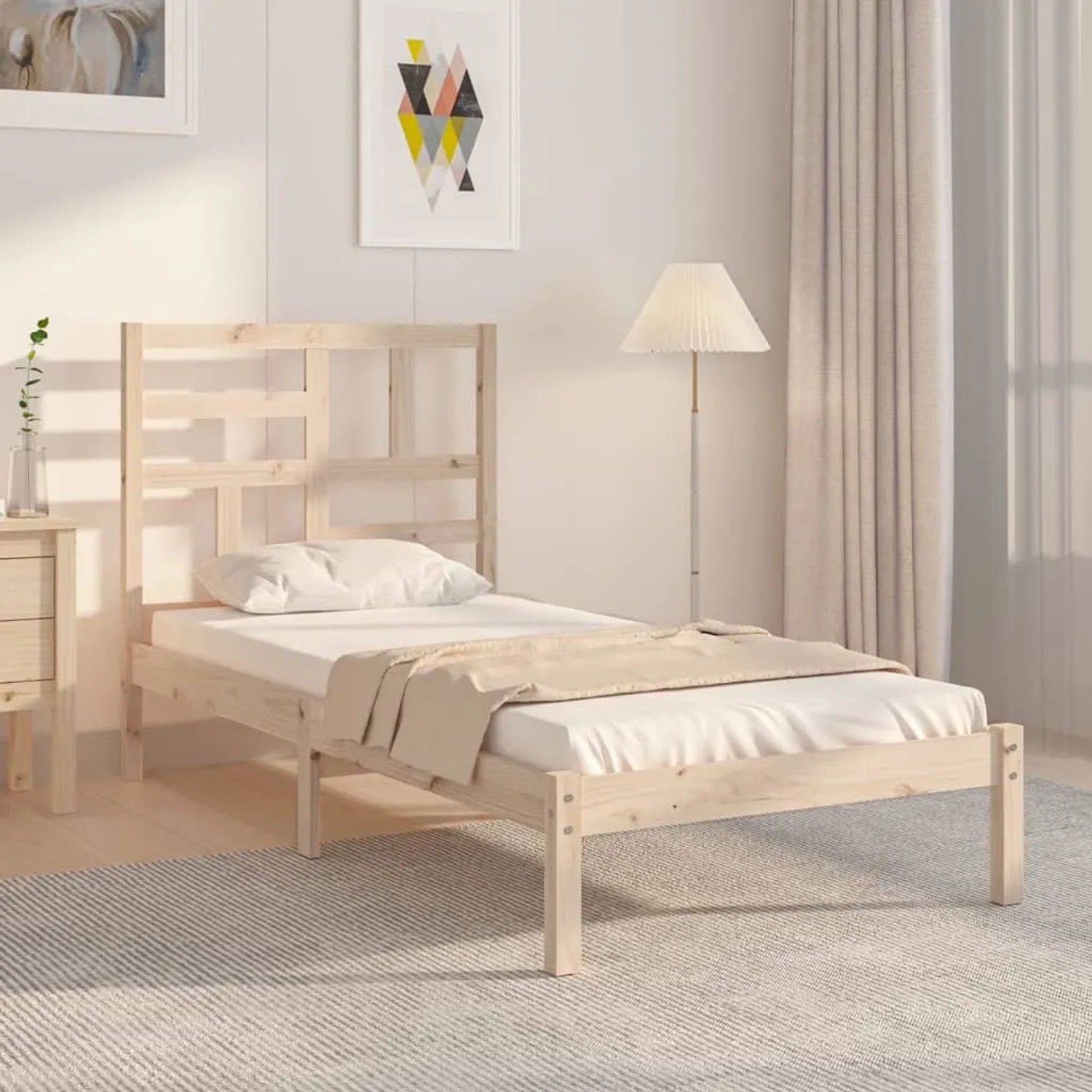 vidaXL Massivholzbett, 75x190 cm, Kiefernholz, Einzelbett mit Lattenrost und Kopfteil.
