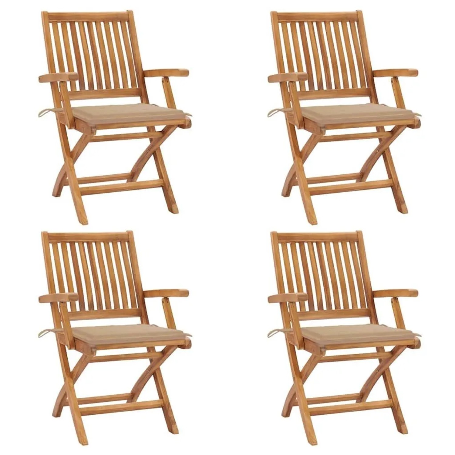 vidaXL Klappbare Gartenstühle mit Kissen 4 Stk Massivholz Teak 3072726