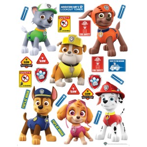 Sanders & Sanders Wandtattoo Paw Patrol mit Motiven der beliebten Hundestaffel in Rot, Gelb und Grün.