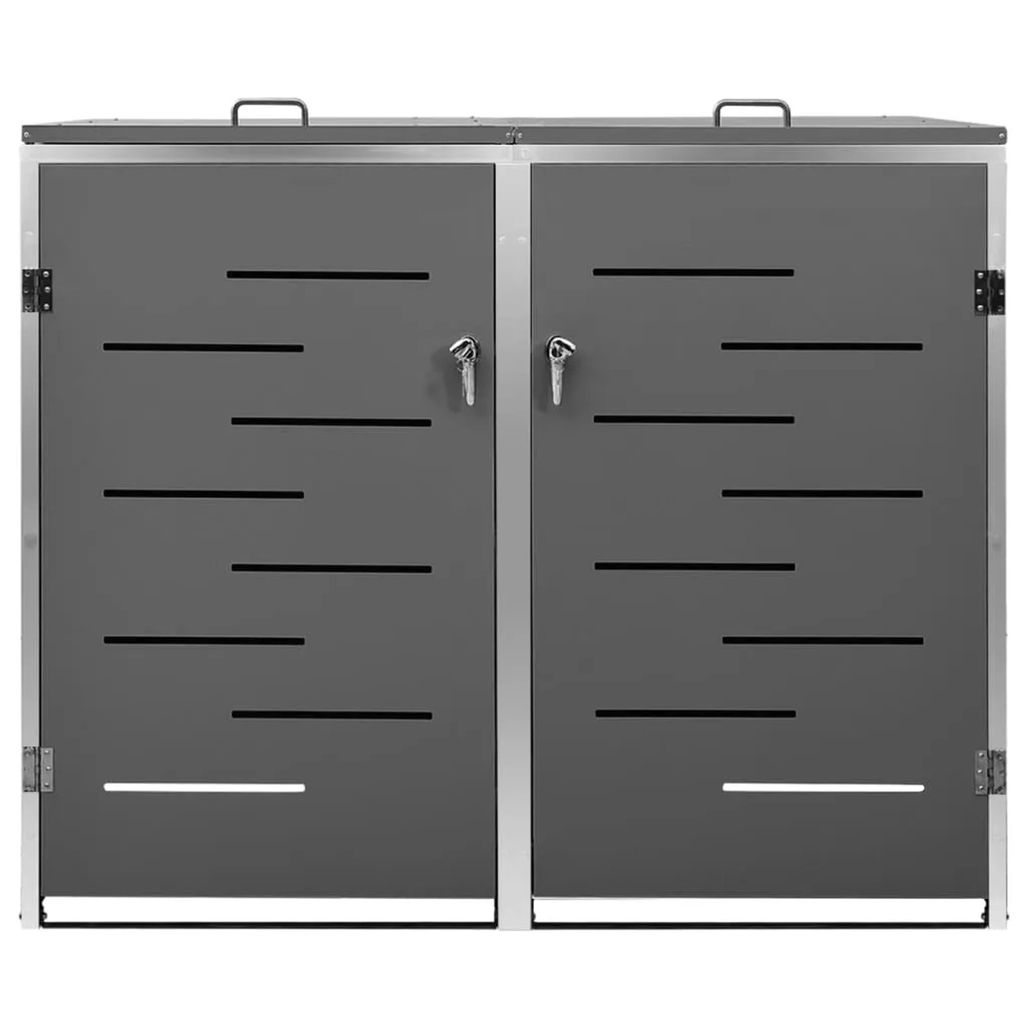 vidaXL Mülltonnenbox für 2 Tonnen aus Edelstahl, anthrazitfarben mit horizontalen Schlitzen.