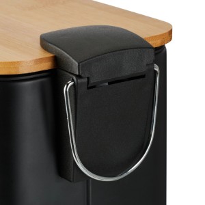 Relaxdays Treteimer Eisen Bambus Schwarz Rutschfest 5 l 28,5 x 14,5 x 27 cm