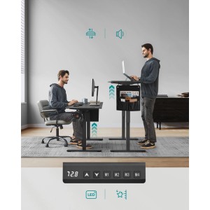 Songmics, elektrisch höhenverstellbarer Schreibtisch, 140x120x60 cm, schwarz, mit Kabelmanagement und USB-C Ladefunktion.