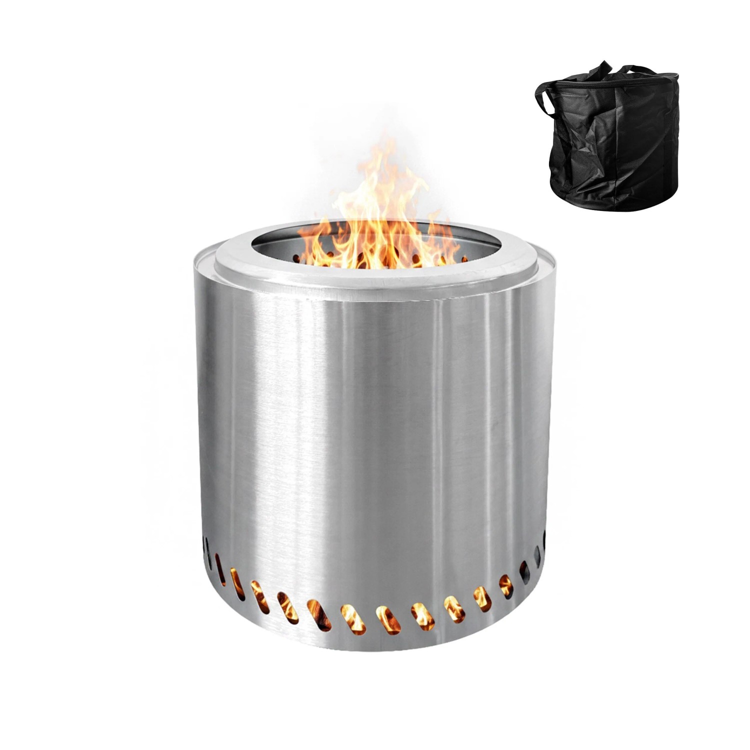 Relaxdays Feuerschale Edelstahl Silber Rauchfrei 36 cm x 38 cm 5,5 kg