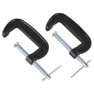 Zwei schwarze Westfalia Spannzwingen, 7 cm, aus Metall im Set.
