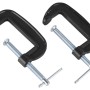 Zwei schwarze Westfalia Spannzwingen, 7 cm, aus Metall im Set.