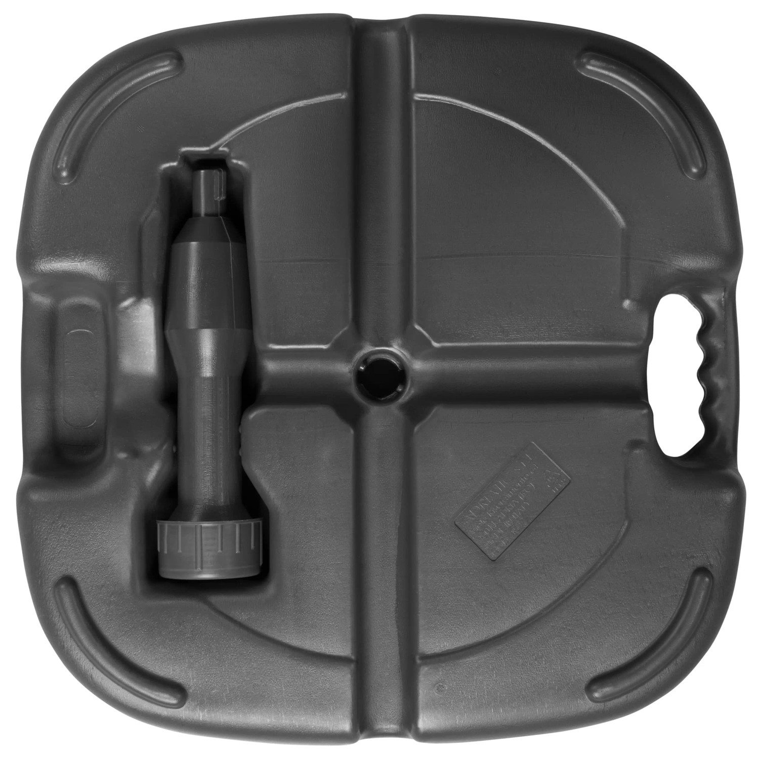 Anthrazitfarbener Doppler HDPE-Füllsockel, 20 l, für Sonnenschirme bis 180 cm.