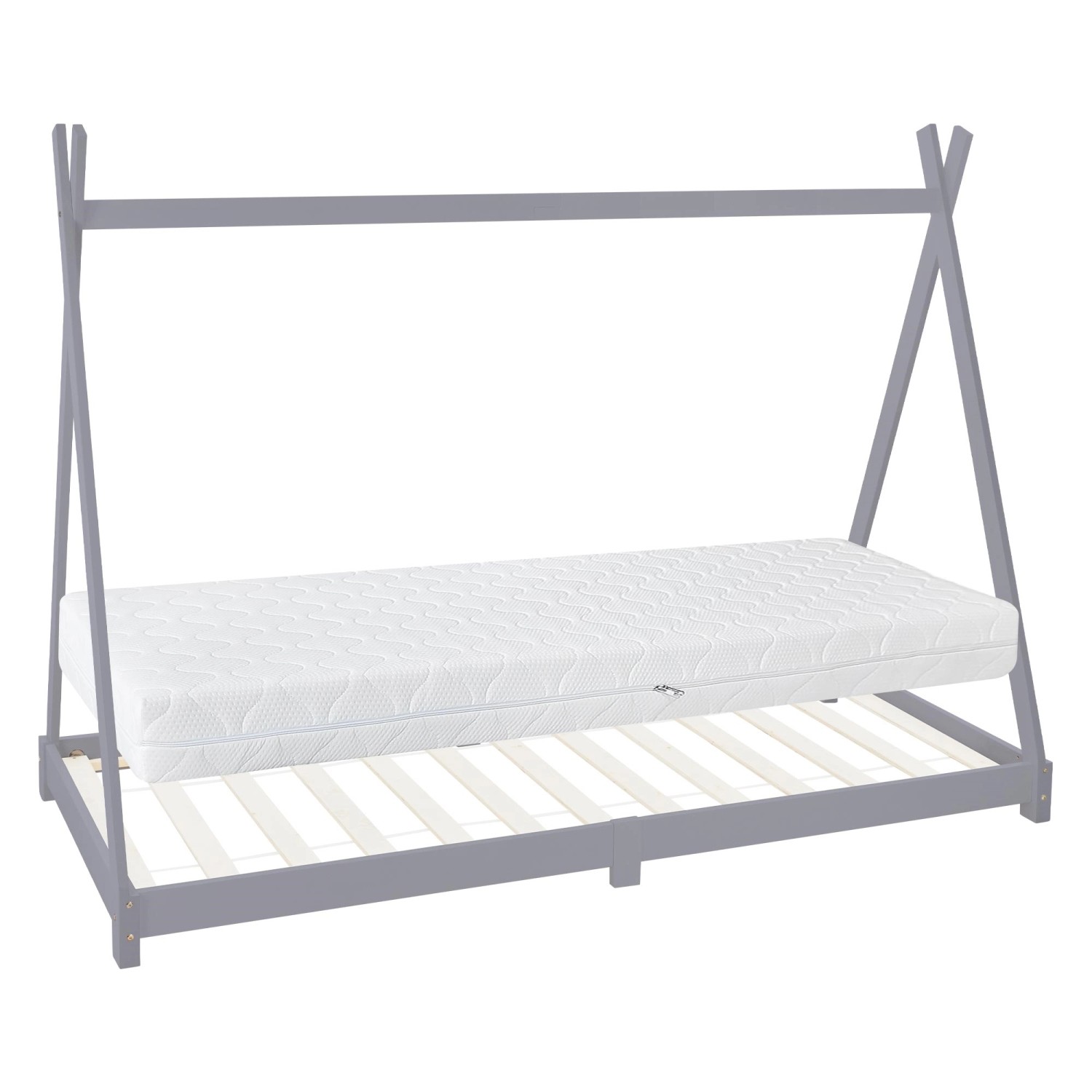 ML-Design Kinderbett Tipi Hellgrau 90x200 cm Matratze H16cm Lattenrost