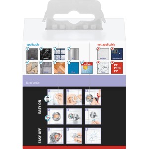 Verpackung Tesa Moon Doppelhaken: Montageanleitung und Anwendungsbereiche für den Handtuchhalter.