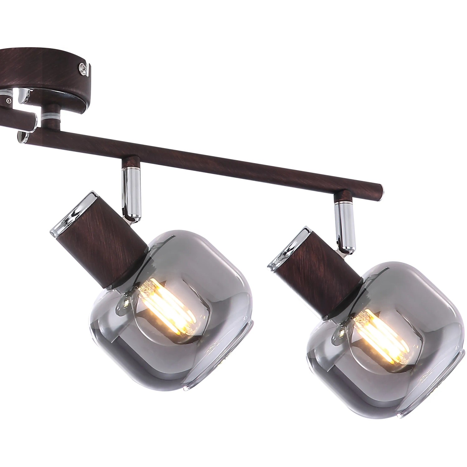 Globo Strahler Pallo, bronzefarbiger 4-fach Spot mit Rauchglas-Lampenschirmen.