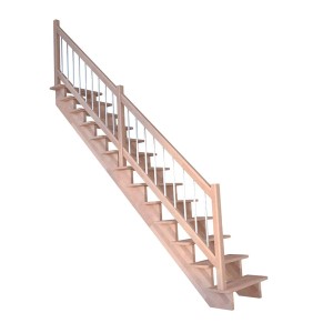 Gerade Treppe Lindos Buche mit Holz-Edelstahl-Geländer, 80 cm breit, aus FSC®-zertifiziertem Holz.