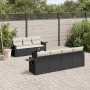 Schwarze 8-tlg. vidaXL Garten-Sofagarnitur aus Poly Rattan mit cremefarbenen Kissen.
