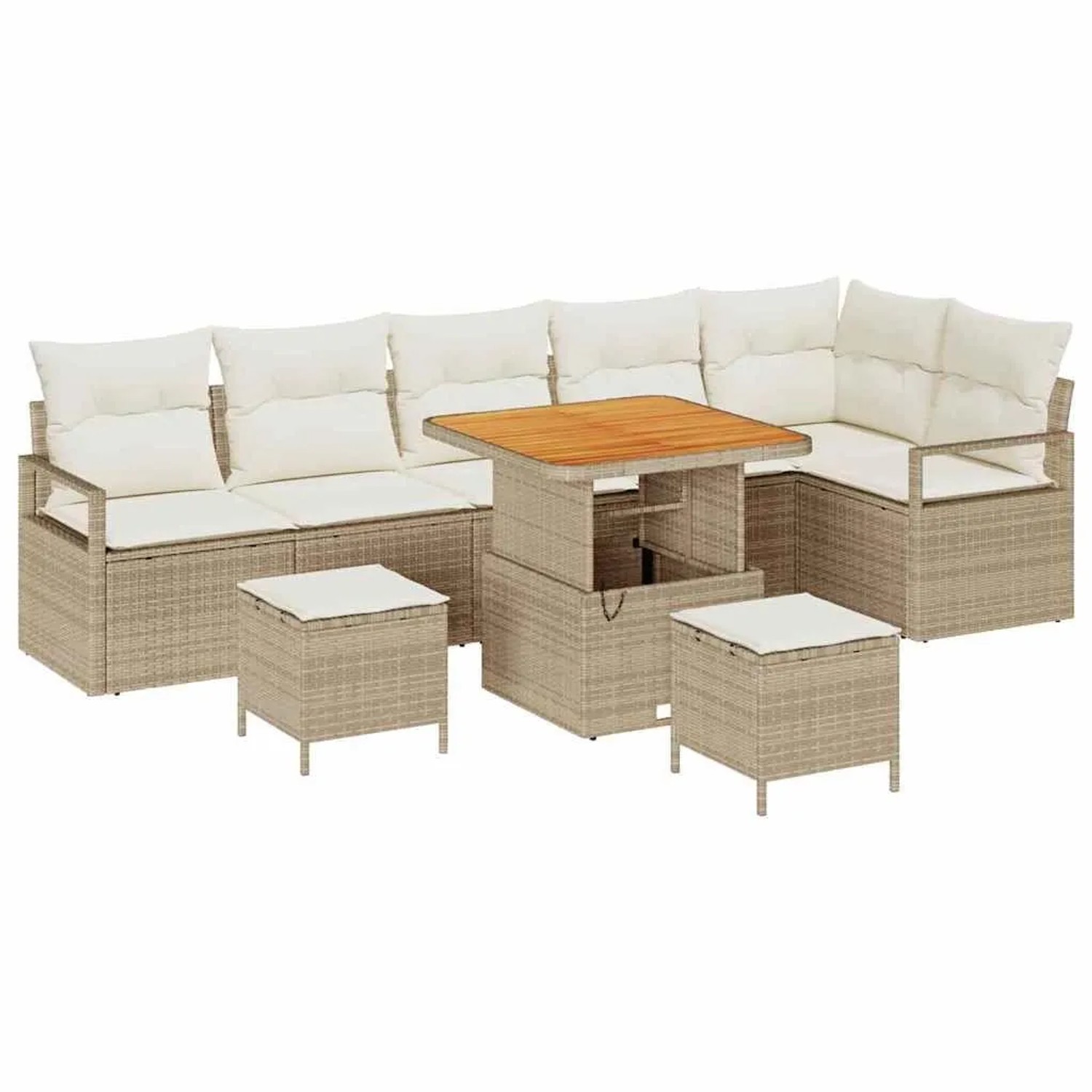 vidaXL Garten-Sofa-Set mit Kissen mit Speicher 9-Tlg Beige und Creme 3364491