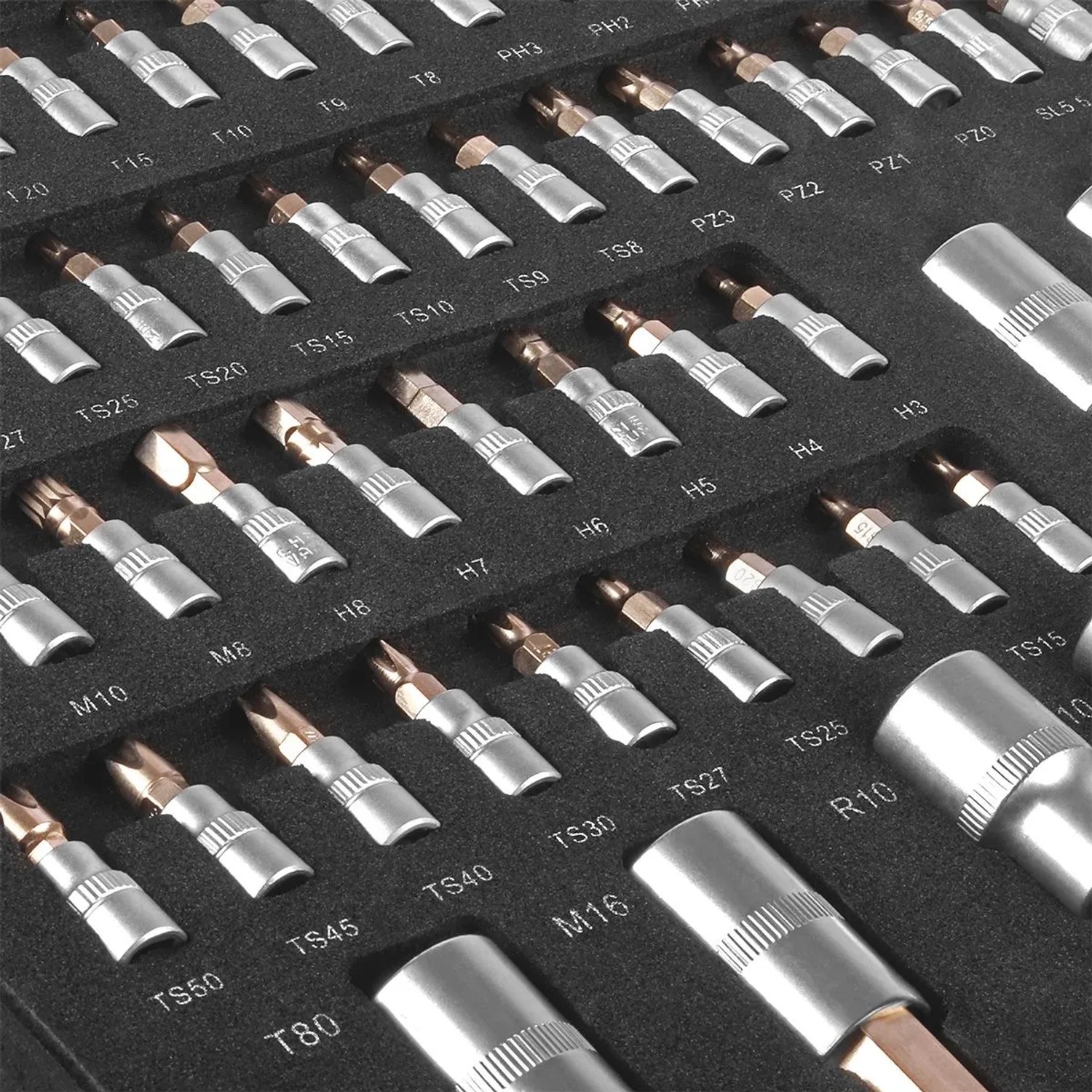 STAHLWERK Werkzeugwagen Einlage mit 102-teiligem Bit- und Steckschlüsselsatz, Chrom-Vanadium-Stahl