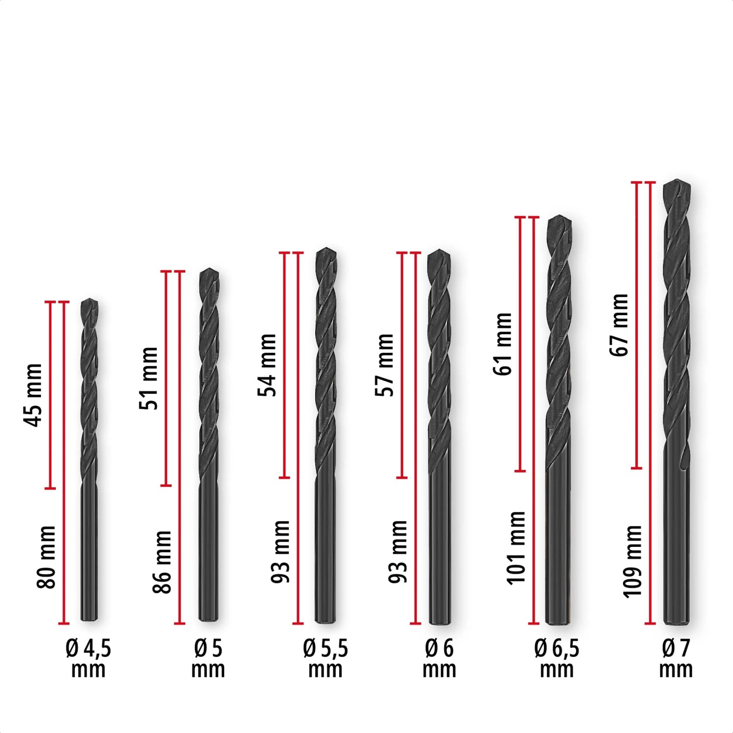 Einhell Metallbohrer-Set, 19-teilig, HSS-R, Ø 1-10 mm, verschiedene Größen im Detail.