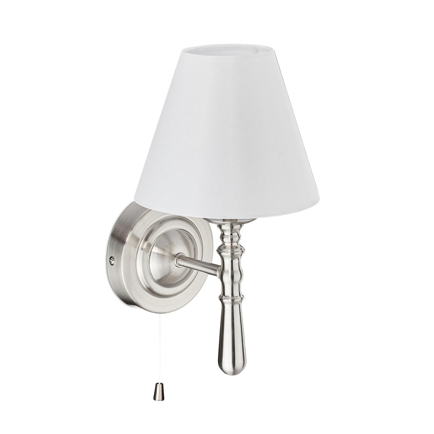 Relaxdays Wandlampe mit Schirm Kunstseide Stahl Kunststoff Silber Mit Zugschalter 28 cm x 16 cm x 19 cm 380 g