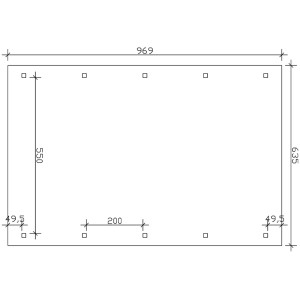 Skizze des Skan Holz Bogendach-Carport Franken 635x969 cm, Maße und Pfostenpositionen.