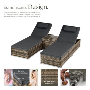 Tectake Rattan Doppelliege Carbonera Wetterfest und Uv Beständig 6 Fach Verstellbare Rückenlehne  196 x 62 x 36 cm Natur
