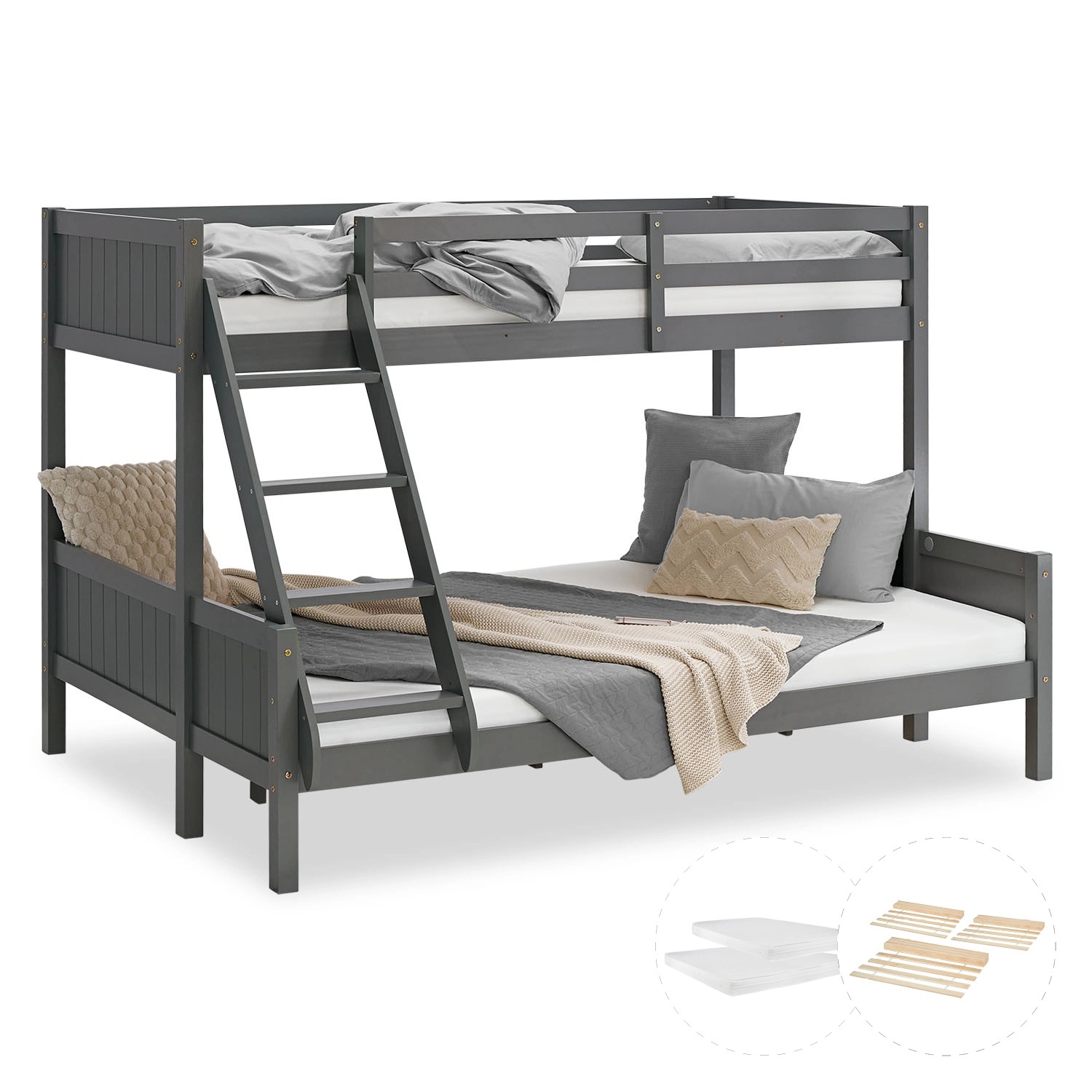 Homestyle4u Etagenbett 90x200 und 140x200 in Grau mit Lattenrost und 2 Matr günstig online kaufen