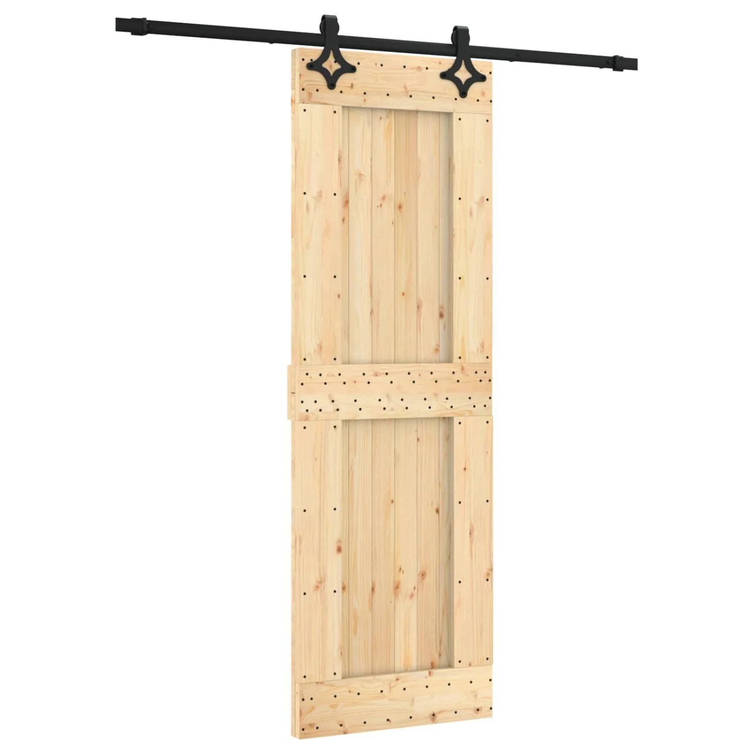vidaXL Schiebetür Natur und Schwarz 70 x 210 cm Massivkiefer 3445067