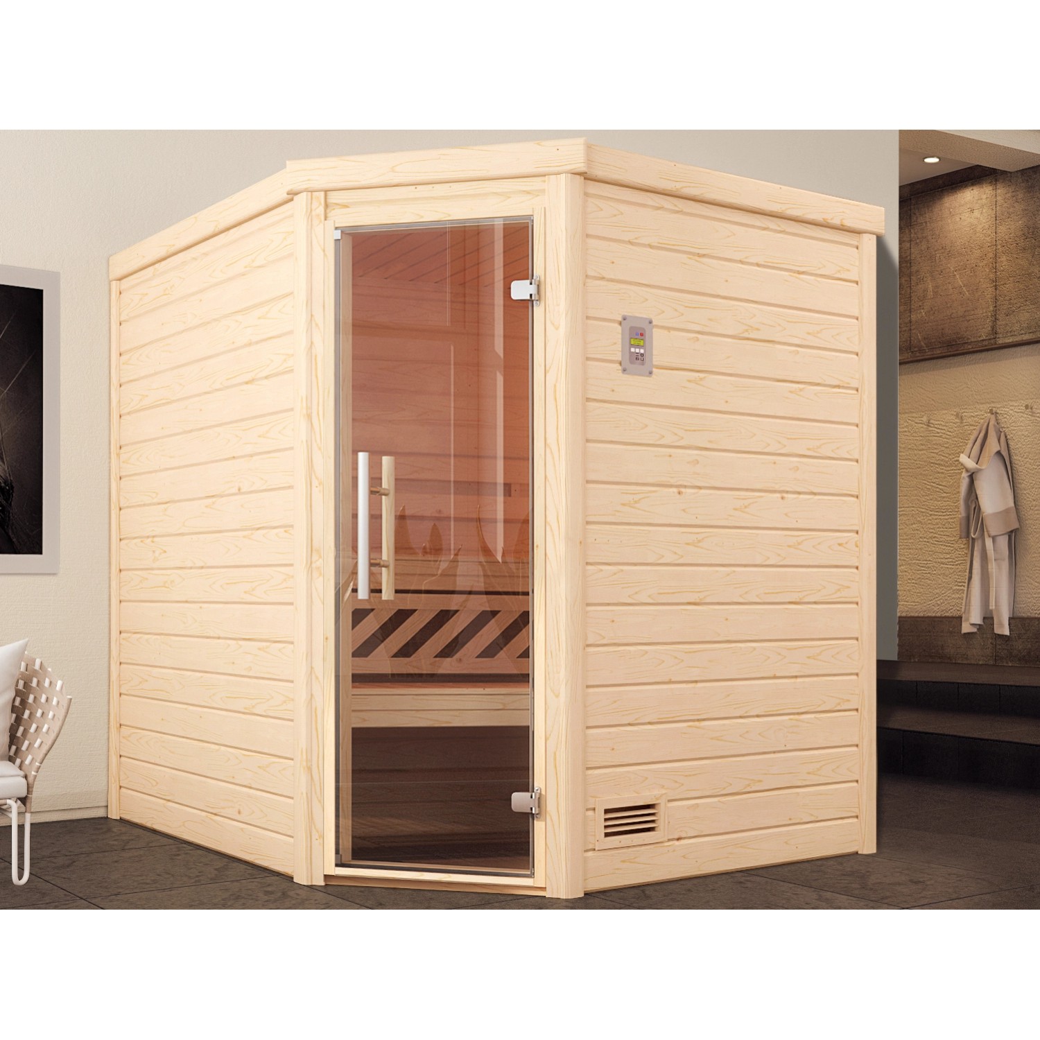 Weka Massivholz-Ecksauna 536 BioS Set Gr. 1 mit Glastür günstig online kaufen