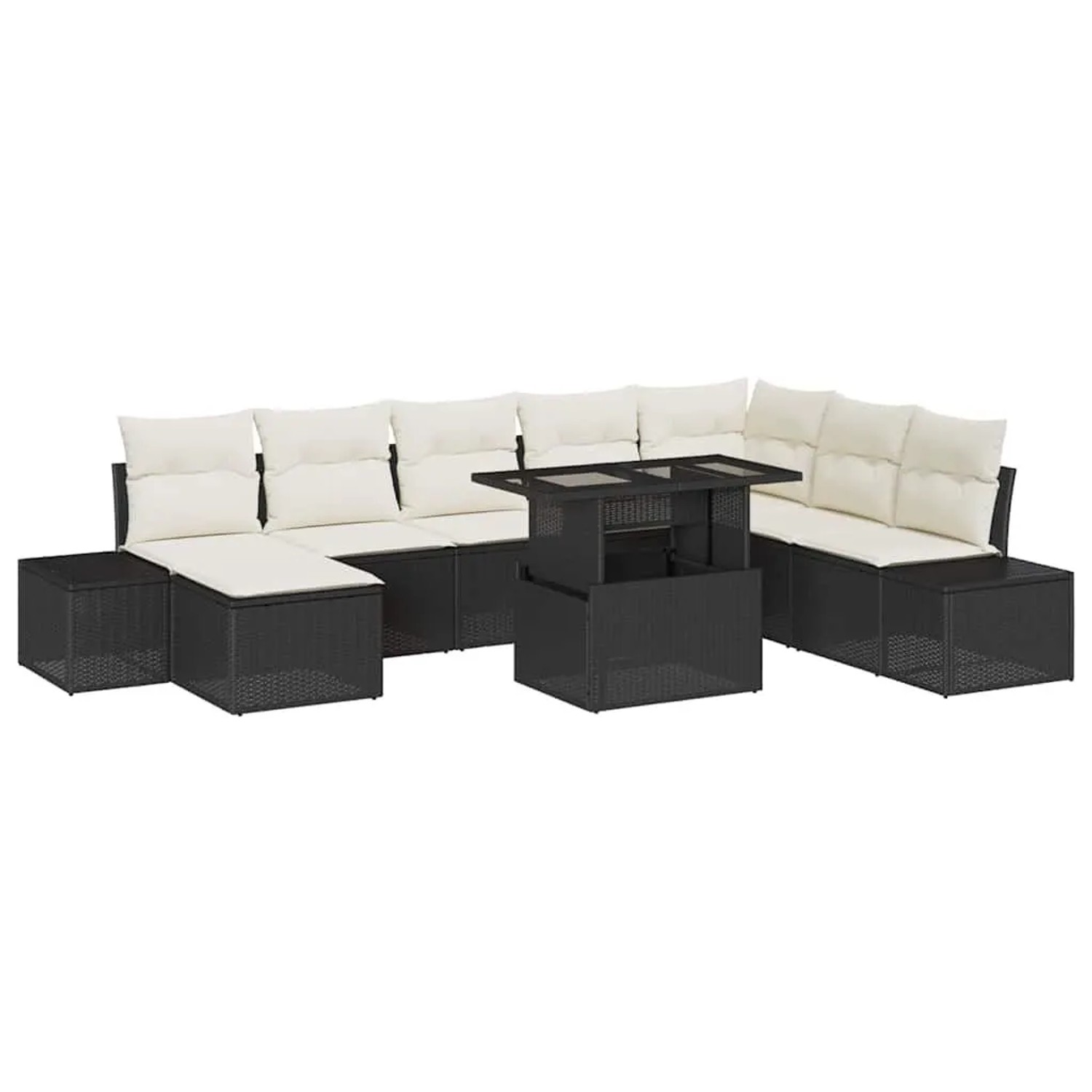 vidaXL Gartensofa-set mit Kissen 9-Tlg Schwarz und Creme Poly-Rattan 334923 günstig online kaufen