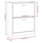 Maßzeichnung vidaXL Schuhschrank Grau Sonoma, 2 Klappen, 63x24x81 cm. Moderner Schuhkipper aus Holzwerkstoff.