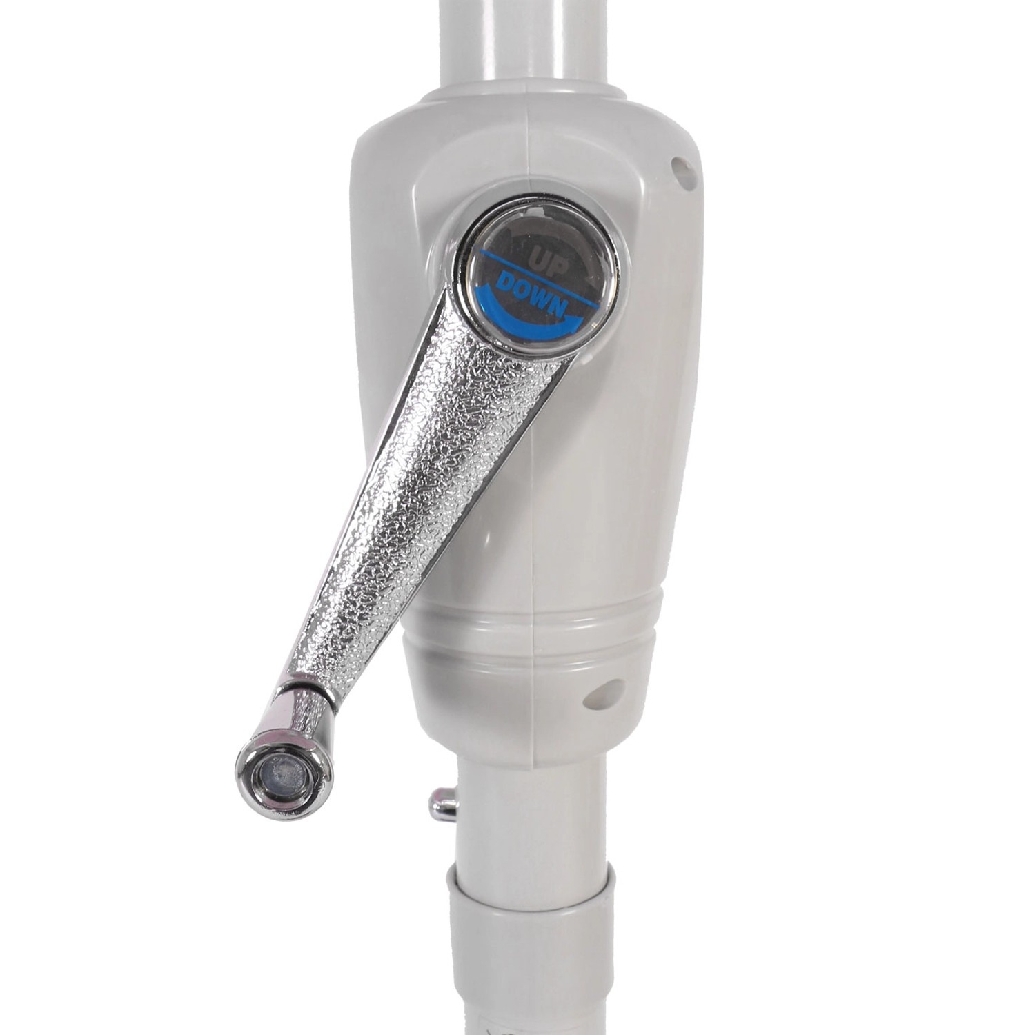 Detailaufnahme: Kurbelmechanismus des MCW Sonnenschirms Asti zum einfachen Öffnen und Schließen.