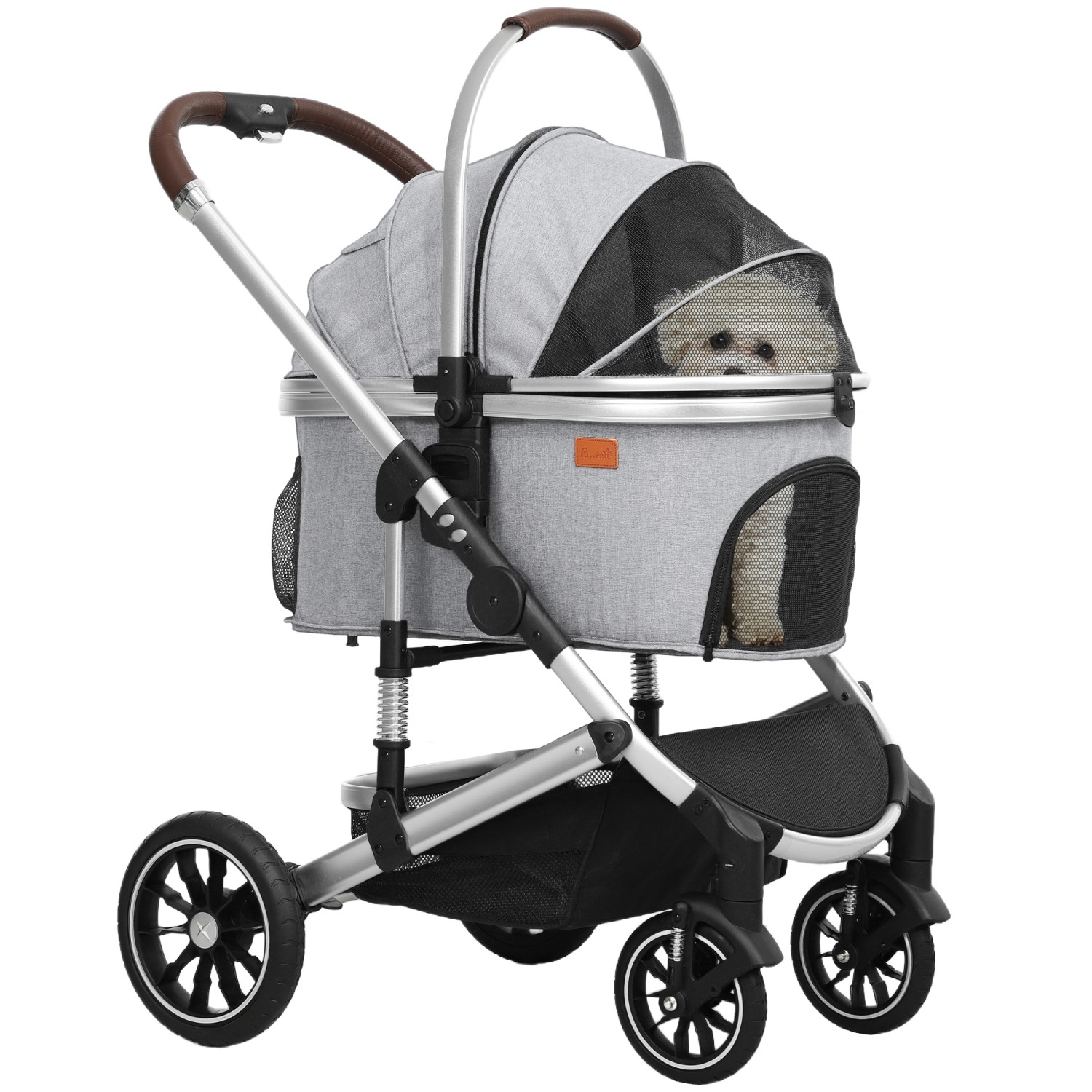 PawHut Hundewagen  Polyester Aluminium Hellgrau 83L x 61B x 103H cm