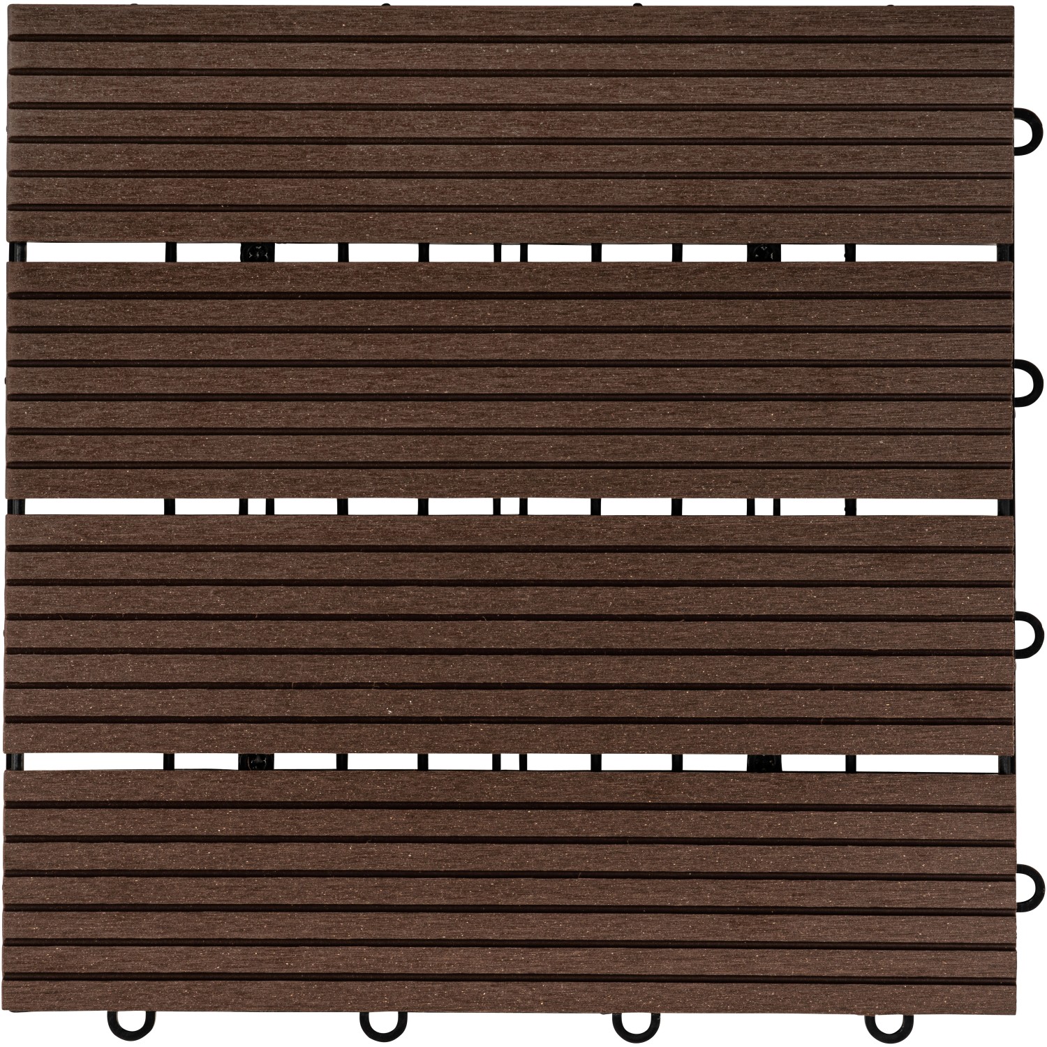 Dunkelbraune Home Deluxe WPC Klickfliese Bavaro, 30x30 cm, für Terrasse und Balkon.