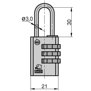 Basi Kofferschloss KS 622, 20mm mit 3-stelliger Zahlenkombination und Stahlbügel. Vorhängeschloss für Reisegepäck.