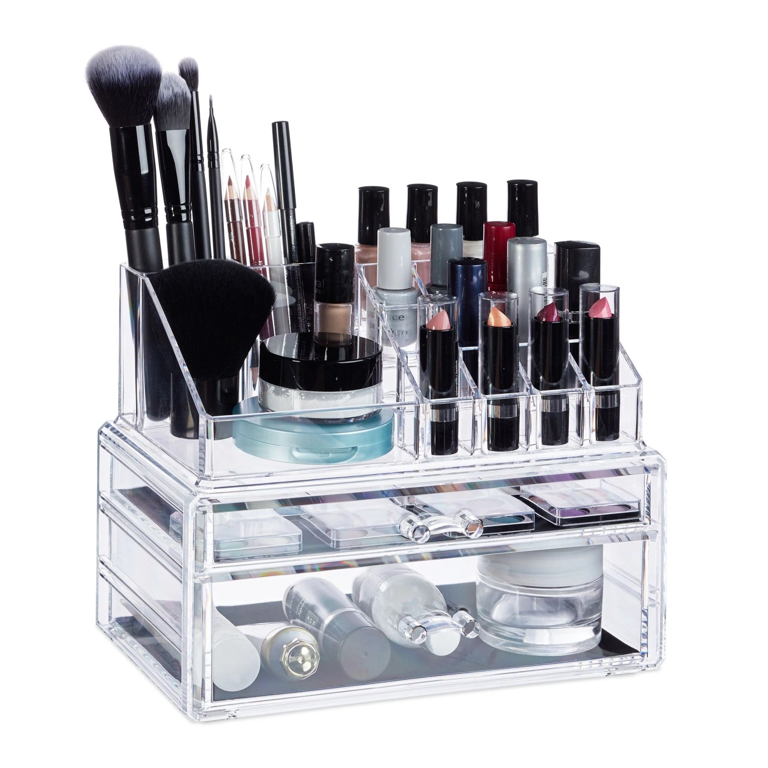 Relaxdays Make-up Organizer Acryl Transparent mit 2 Schubladen 19 cm x 23,5 cm x 14 cm 1,15 kg