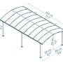 Maße des anthrazitfarbenen Canopia Carport Arcadia 6400: 360 x 650 cm. Technische Zeichnung.
