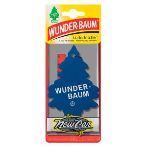 Wunderbaum Lufterfrischer New Car für Autopflege, blau, in Tannenbaumform.