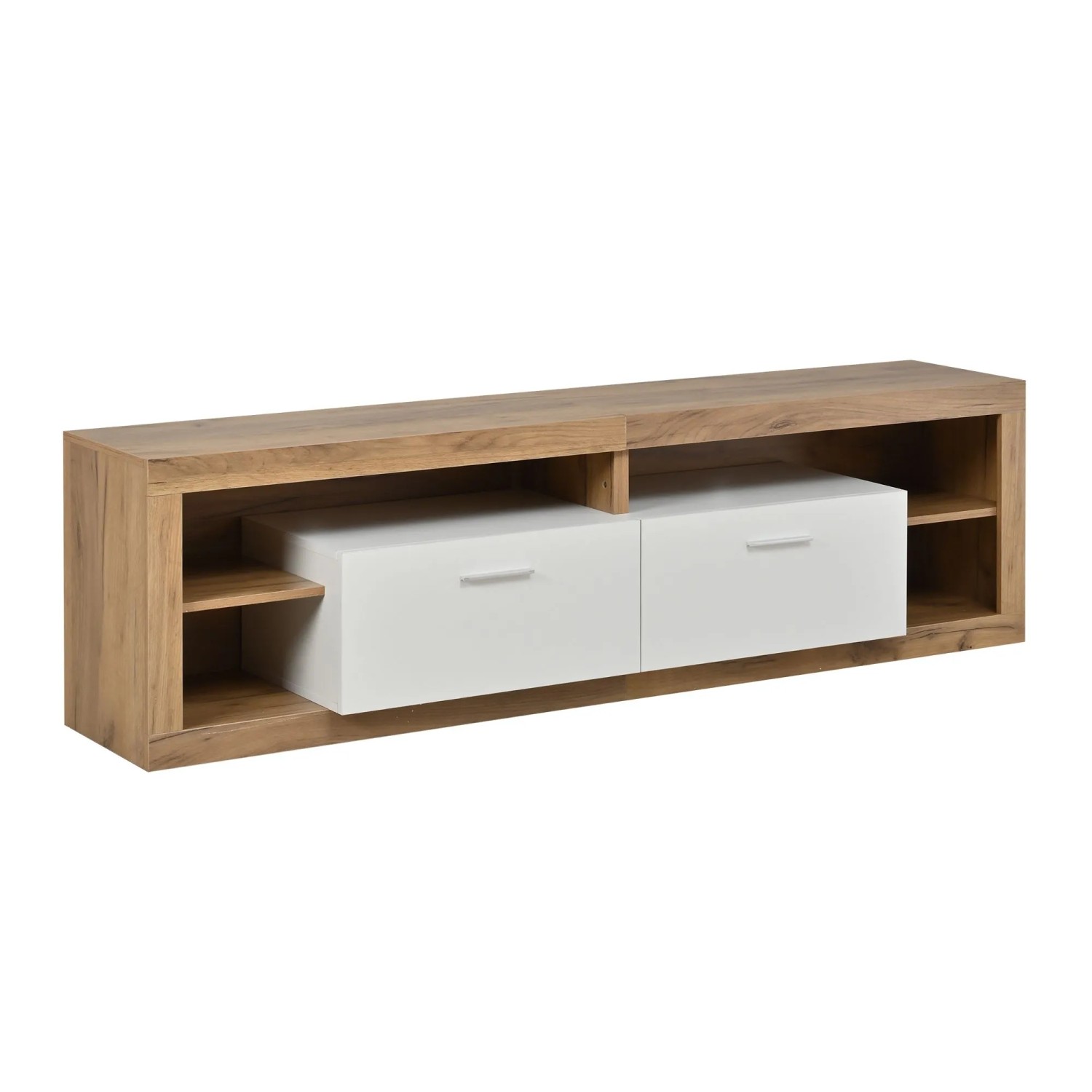 Merax TV-Schrank LED 180x35.5x50 cm Schubladen Natur Weiß