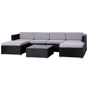 Svita Lugano Polyrattan Lounge Set, Gartenmöbel in Schwarz mit grauen Kissen und Tisch.