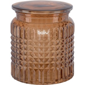 Bernsteinfarbene baliv Kosmetikdose Retro Futures aus Glas mit Deckel.