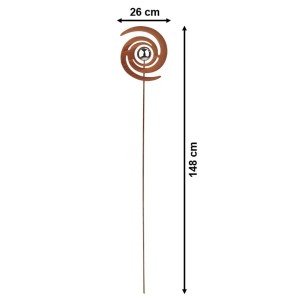 Kobolo Gartenstecker FINJA 2er Set in Rostoptik mit Spiralmuster und silberner Kugel. Gartendeko für Beet und Terrasse.