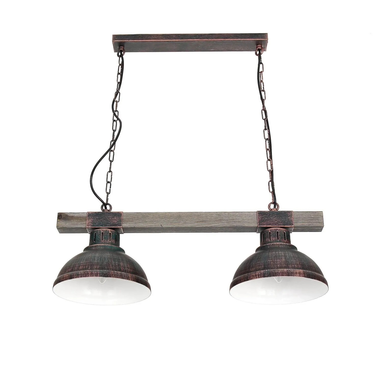 Licht-Erlebnisse Hängelampe Rustikal 60 cm Lang 2x E27 Holz Metall In Kupfer Antik