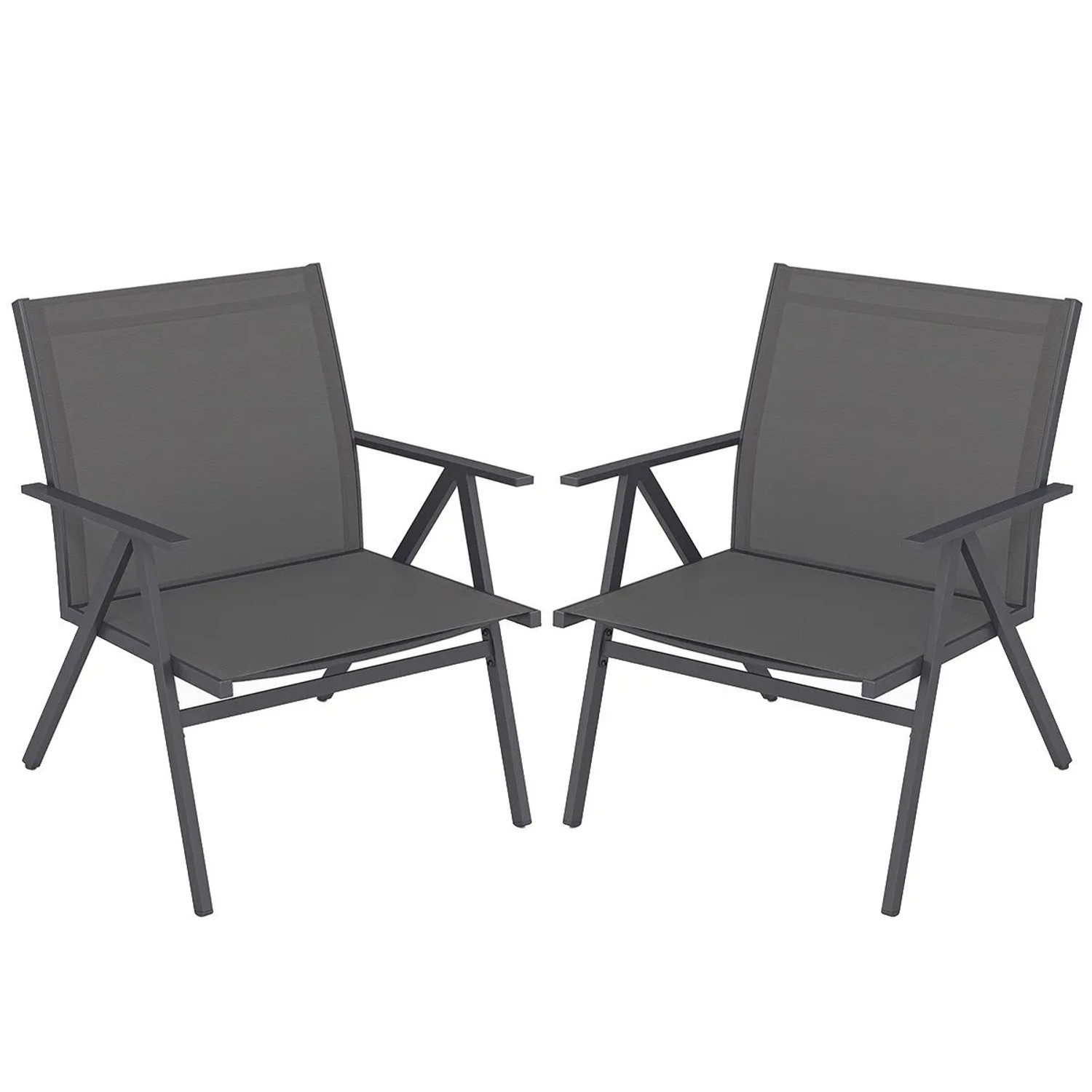 Costway 2er Set Gartenstühle mit Breiter Sitzfläche Grau