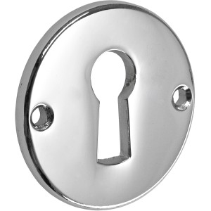 Glänzend vernickeltes Hettich Schlüsselschild, rund, für Möbelschlösser.