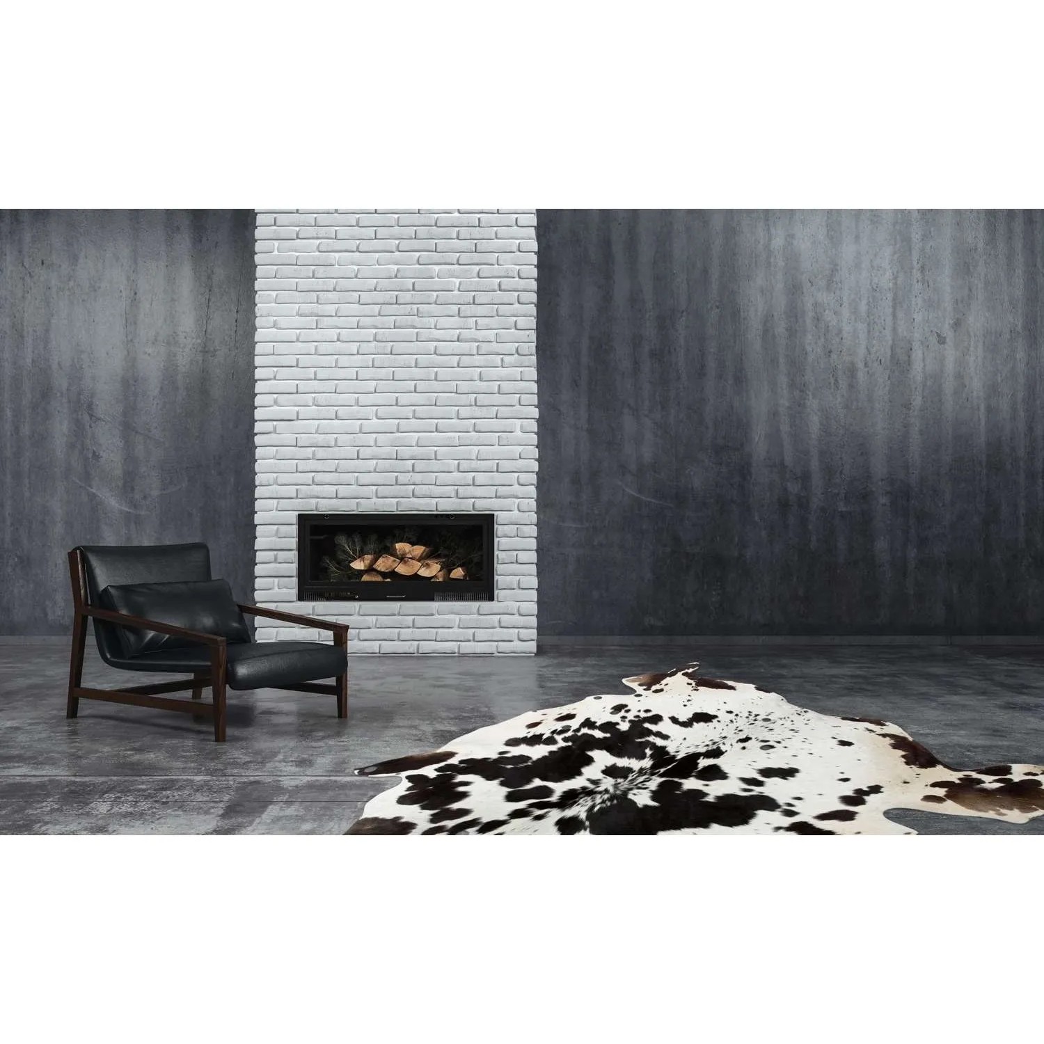 MeGusta Flachflor Teppich, schwarz-weißes Rindsleder-Design, ca. 200x260cm.