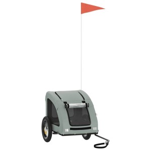 Grauer vidaXL Hundeanhänger mit Oxford-Gewebe und Sicherheitsflagge für Fahrradausflüge.