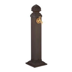 Antiker, brauner Relaxdays Standbrunnen aus Aluminiumguss und Eisen mit goldenem Wasserhahn.