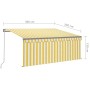 vidaXL Markise, gelb-weiß gestreift, 3x2,5m mit Rollo und LED, für Terrasse & Balkon.